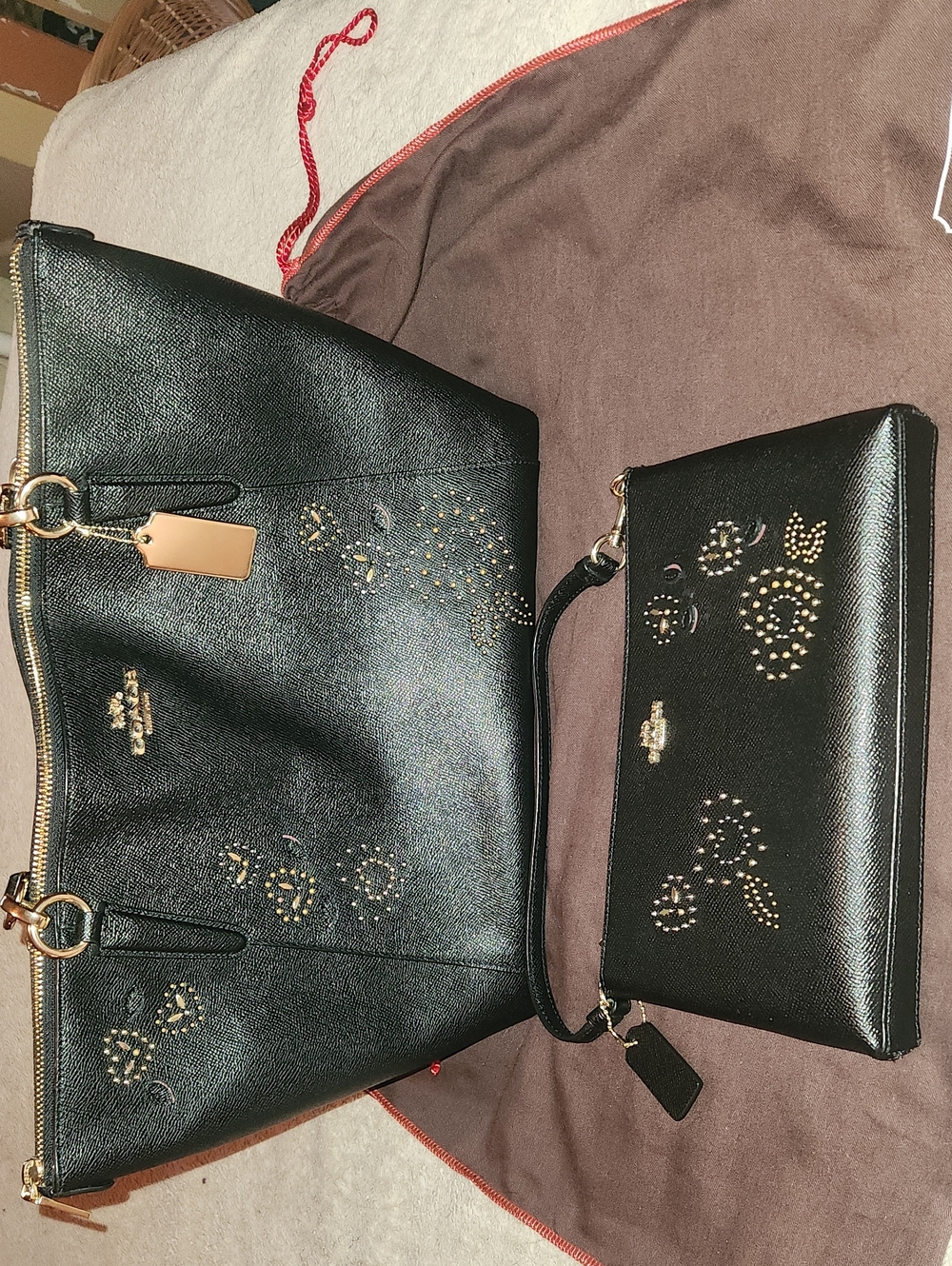 💯Authentic Coach Ava Black Leather Shoulder Tote & Matching Wristlet